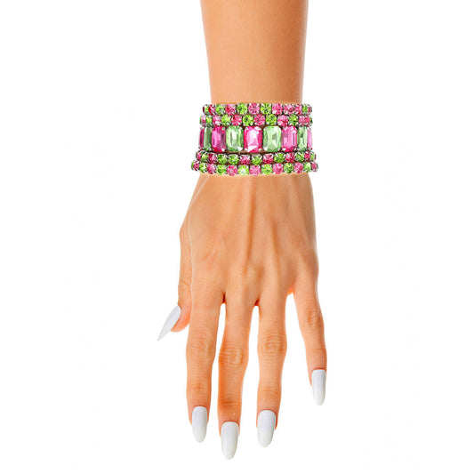 5 Strand Pink Green Crystal Bracelets|Stretch to Fit - Premium Wholesale Jewelry from Pinktown - Just $16! Shop now at chiquestyles