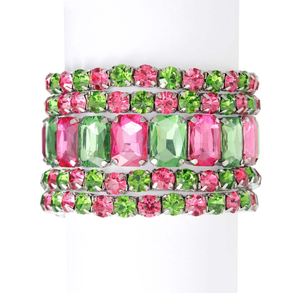 5 Strand Pink Green Crystal Bracelets|Stretch to Fit - Premium Wholesale Jewelry from Pinktown - Just $16! Shop now at chiquestyles