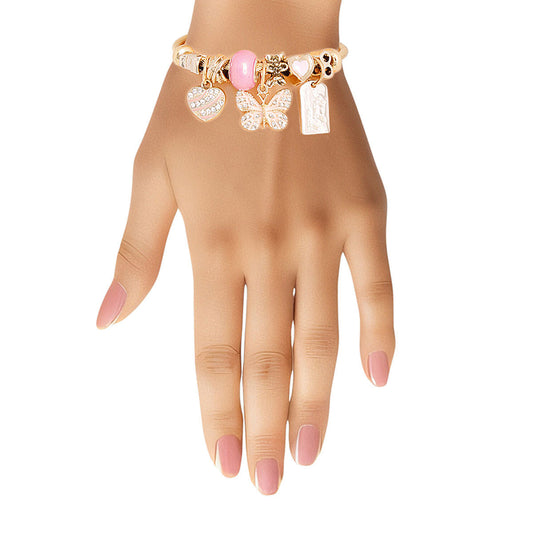 Gold Pink Butterfly Cable Bangle - Premium Wholesale Jewelry from Pinktown - Just $10! Shop now at chiquestyles