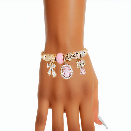 Cable Bangle Pink Kitty Gold Bracelet for Women - Premium Wholesale Jewelry from Pinktown - Just $10! Shop now at chiquestyles