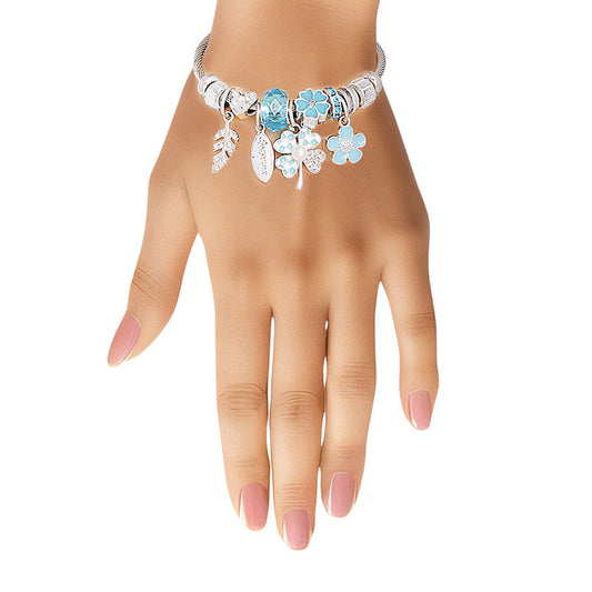 Silver Blue Clover Cable Bangle|Adjustable - Premium Wholesale Jewelry from Pinktown - Just $10! Shop now at chiquestyles