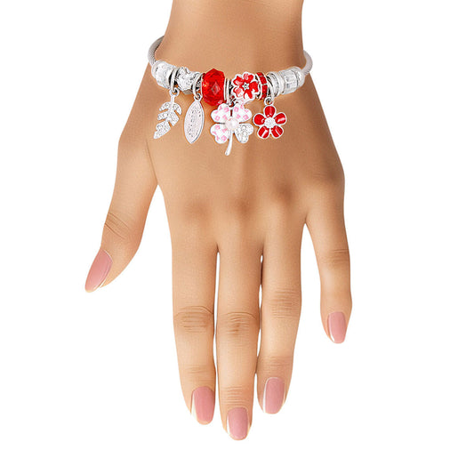 Silver Red Clover Cable Bangle|Adjustable - Premium Wholesale Jewelry from Pinktown - Just $10! Shop now at chiquestyles