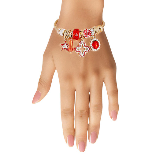 Gold Red Crystal Cable Bangle|Adjustable - Premium Wholesale Jewelry from Pinktown - Just $10! Shop now at chiquestyles