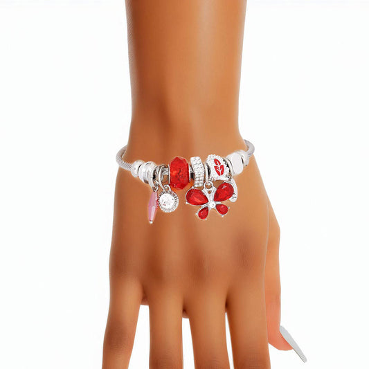 Cable Bangle Red Butterfly Silver Bracelet Women - Premium Wholesale Jewelry from Pinktown - Just $10! Shop now at chiquestyles