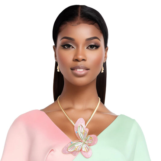 Necklace Pink Butterfly 3D Pendant Set for Women - Premium Wholesale Jewelry from Pinktown - Just $23! Shop now at chiquestyles