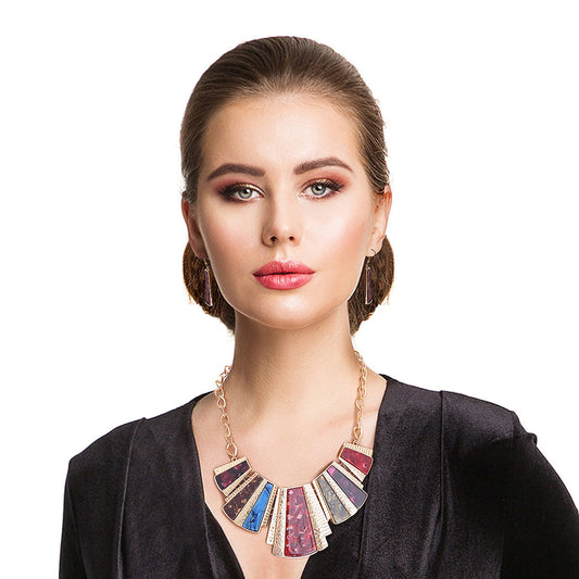Multi Color Marbled Squared Collar Necklace|18 inches - Premium Wholesale Jewelry from Pinktown - Just $16! Shop now at chiquestyles