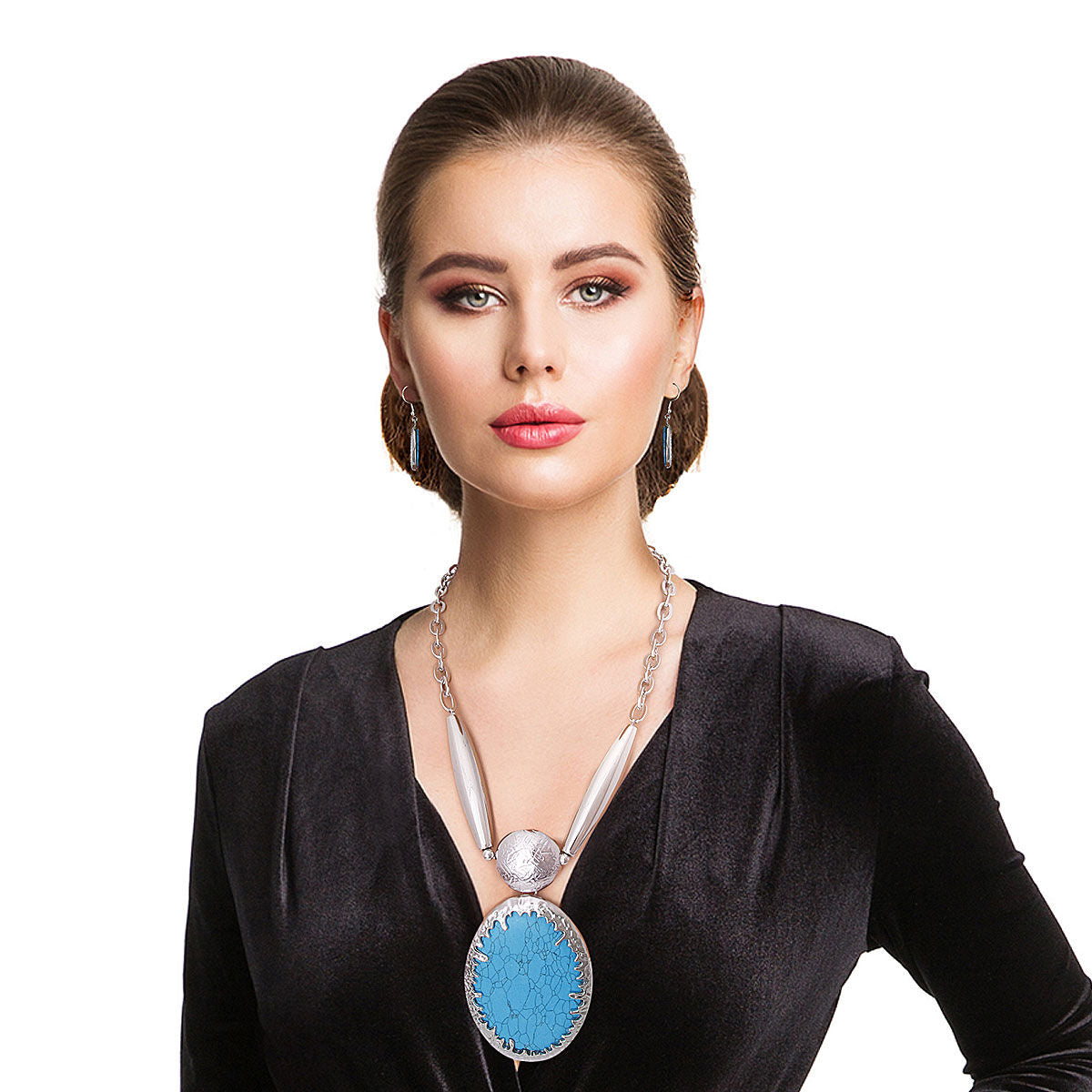 Oval Marbled Turquoise Necklace|22 inches - Premium Wholesale Jewelry from Pinktown - Just $21! Shop now at chiquestyles