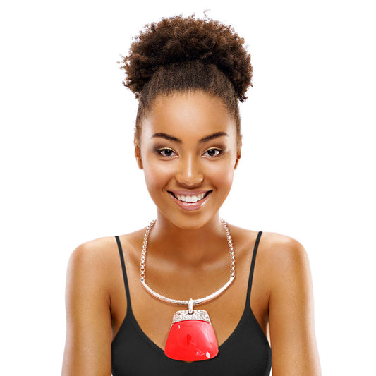 Red Trapezoid Pendant Necklace|20 inches - Premium Wholesale Jewelry from Pinktown - Just $22! Shop now at chiquestyles