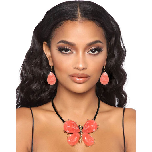 Pink Marbled Butterfly Pendant Set|20 inches - Premium Wholesale Jewelry from Pinktown - Just $22! Shop now at chiquestyles