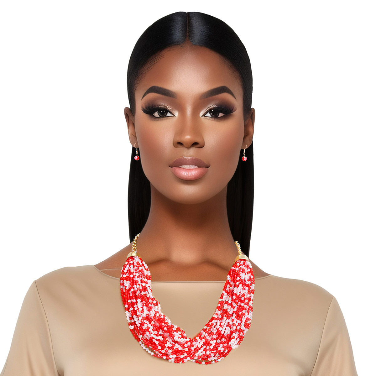 DST 34 Strand Red Bead Set|22 + 2.5 inches - Premium Wholesale Jewelry from Pinktown - Just $17! Shop now at chiquestyles