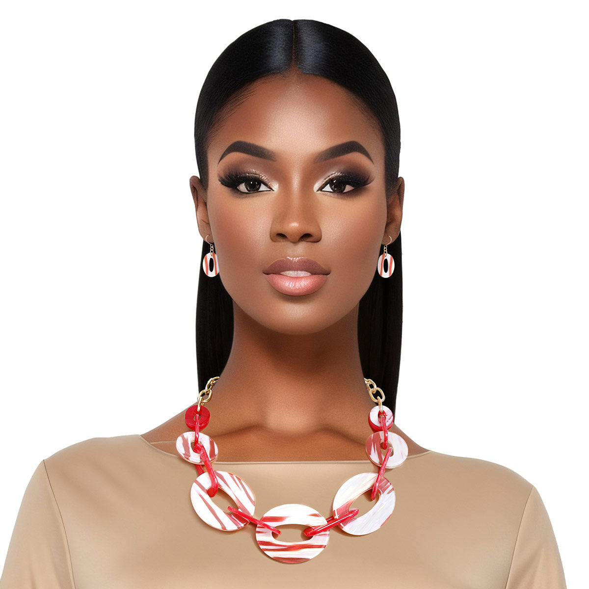 Red White Marbled Link DST Set|19 + 2.5 inches - Premium Wholesale Jewelry from Pinktown - Just $19! Shop now at chiquestyles