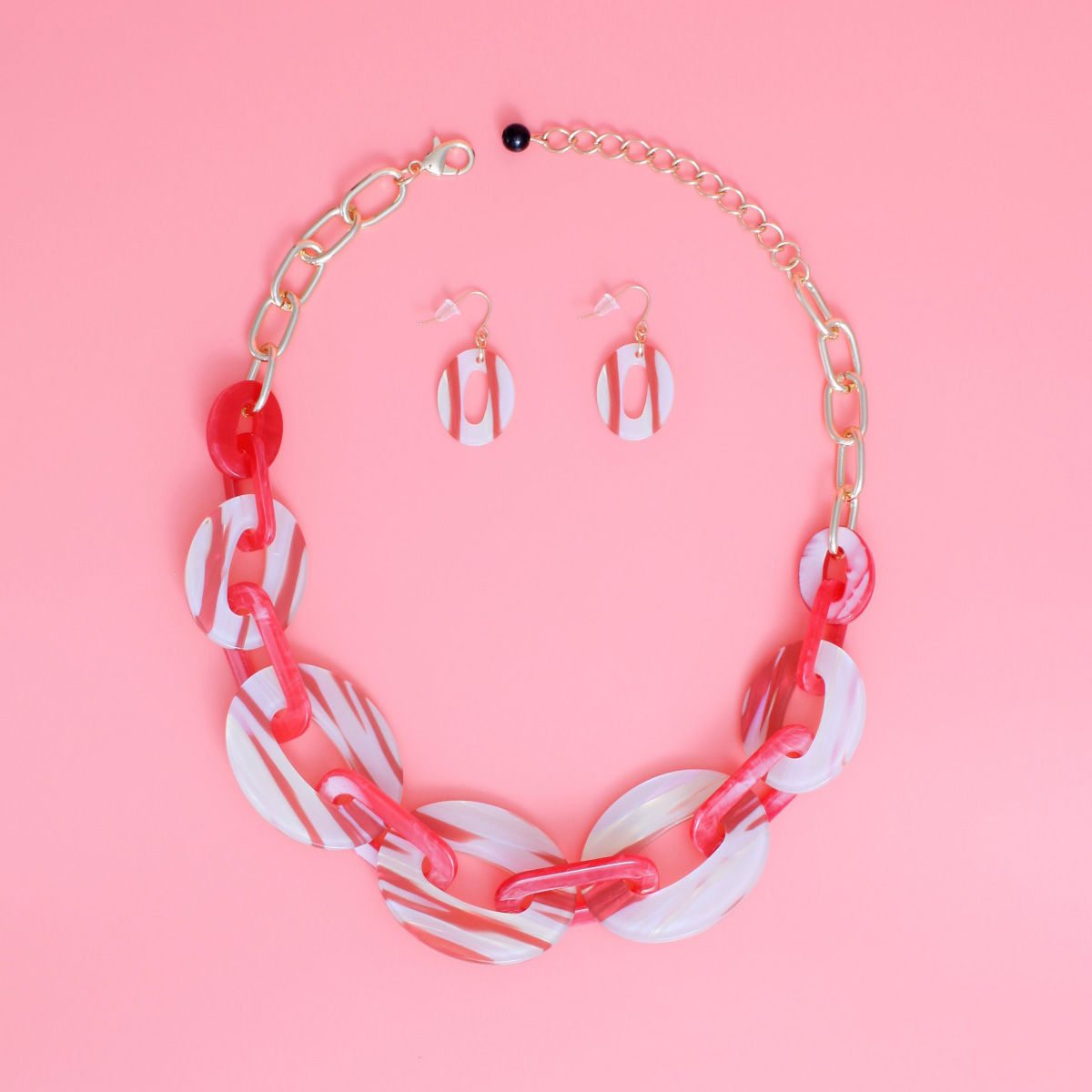 Red White Marbled Link DST Set|19 + 2.5 inches - Premium Wholesale Jewelry from Pinktown - Just $19! Shop now at chiquestyles