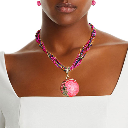 Pink Cord Bead Pendant Necklace|18 inches - Premium Wholesale Jewelry from Pinktown - Just $10! Shop now at chiquestyles