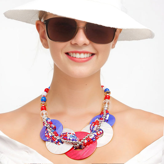 Patriotic Beaded Disc Necklace|18 inches - Premium Wholesale Jewelry from Pinktown - Just $13! Shop now at chiquestyles
