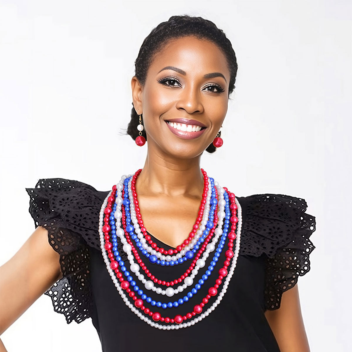 Red White Blue Pearl 8 Strand Set|20 inches - Premium Wholesale Jewelry from Pinktown - Just $19! Shop now at chiquestyles