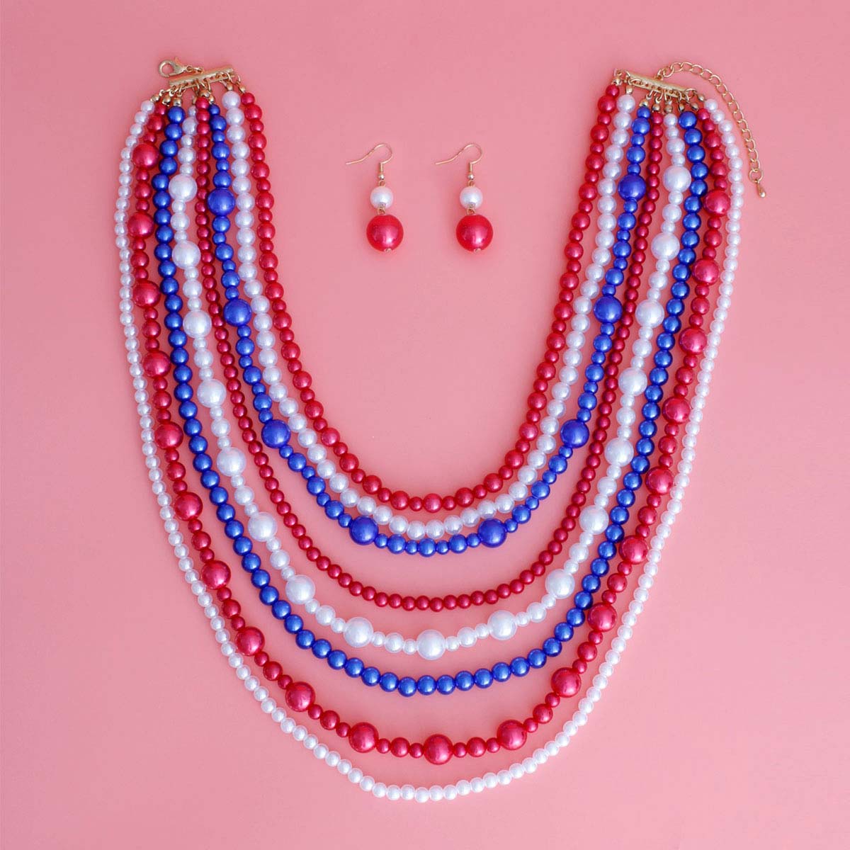 Red White Blue Pearl 8 Strand Set|20 inches - Premium Wholesale Jewelry from Pinktown - Just $19! Shop now at chiquestyles
