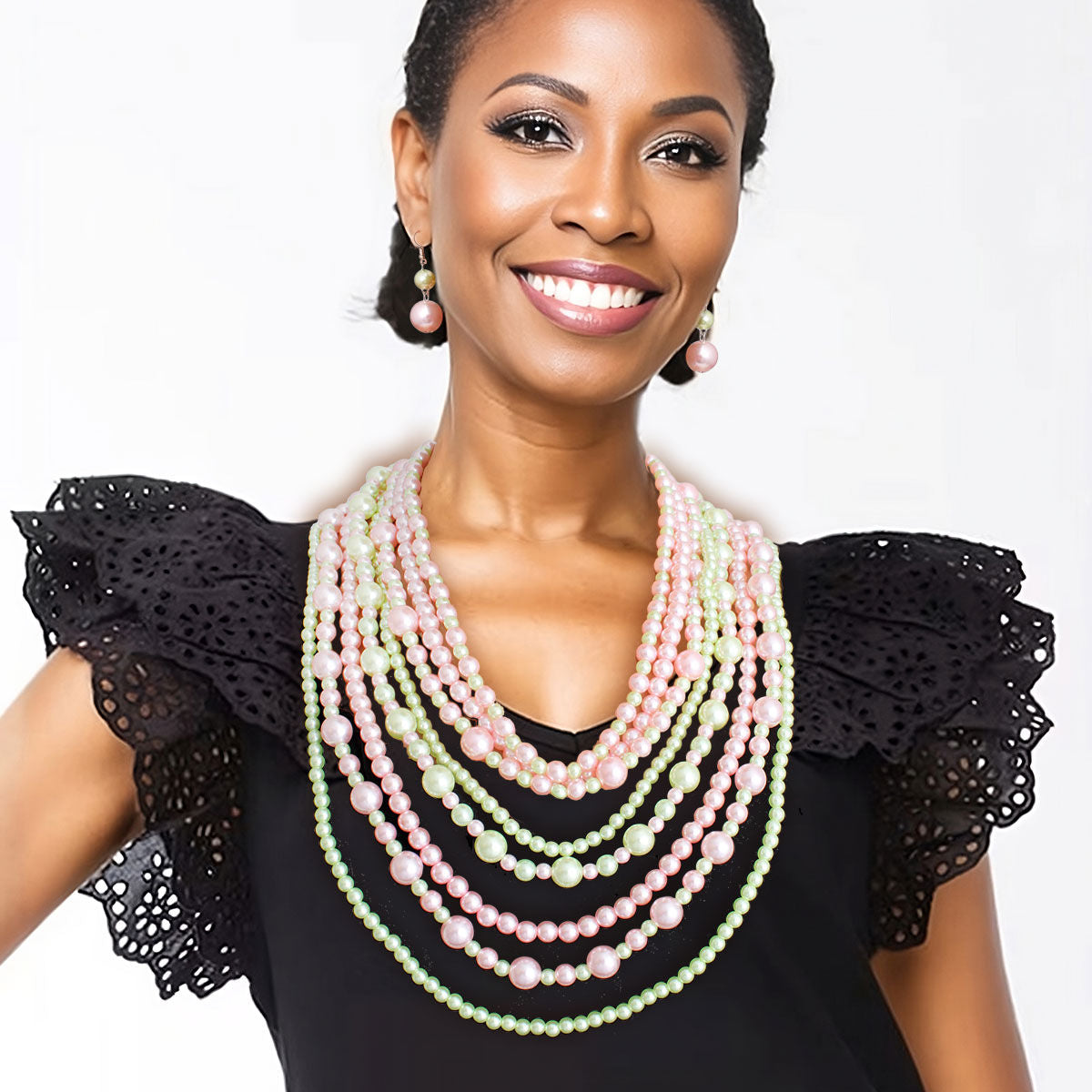 Pink Green Pearl 8 Strand Set|20 inches - Premium Wholesale Jewelry from Pinktown - Just $19! Shop now at chiquestyles