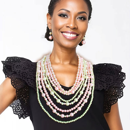 Pink Green Pearl 8 Strand Set|20 inches - Premium Wholesale Jewelry from Pinktown - Just $19! Shop now at chiquestyles