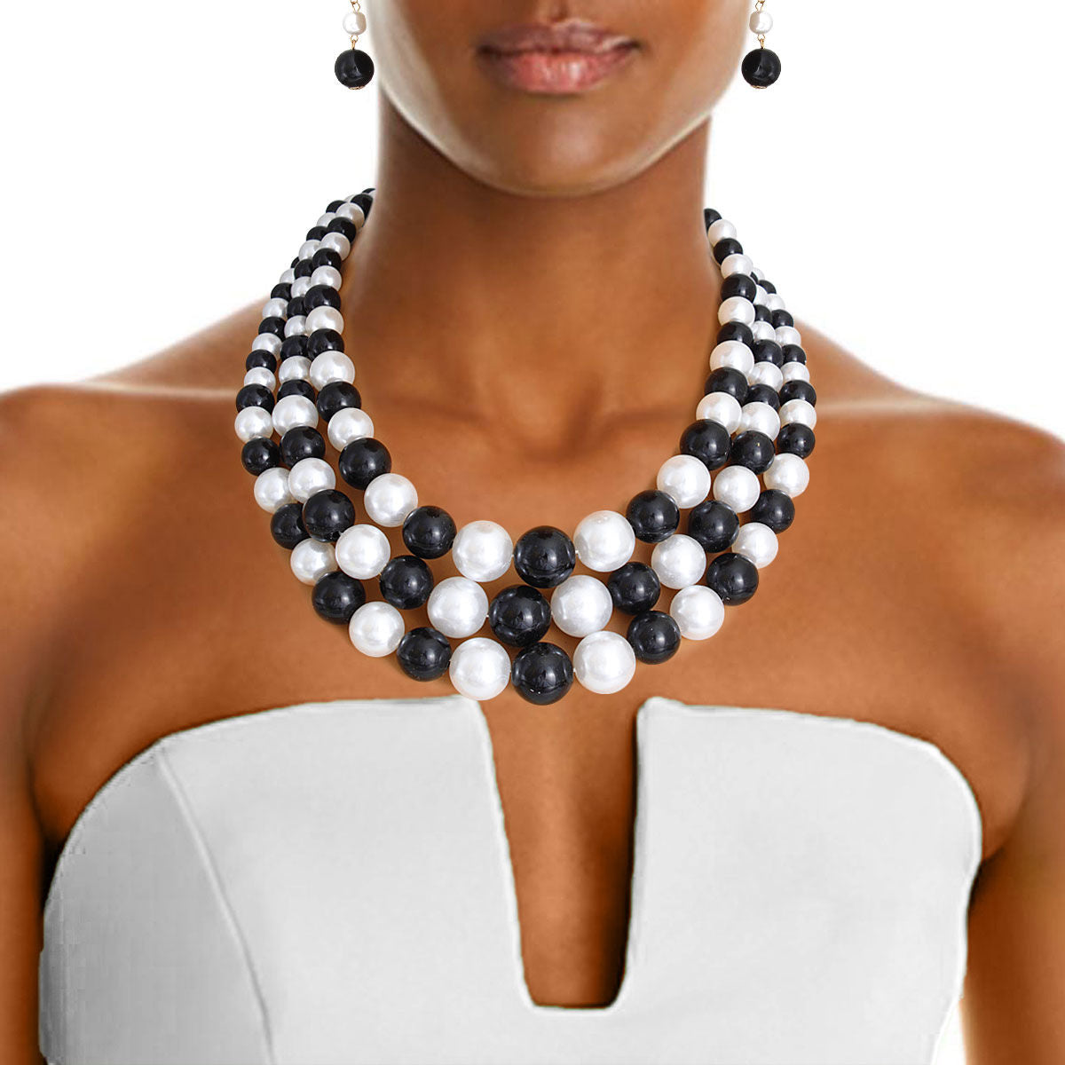 Black and White Pearl 3 Layer Set|18 inches - Premium Wholesale Jewelry from Pinktown - Just $12! Shop now at chiquestyles
