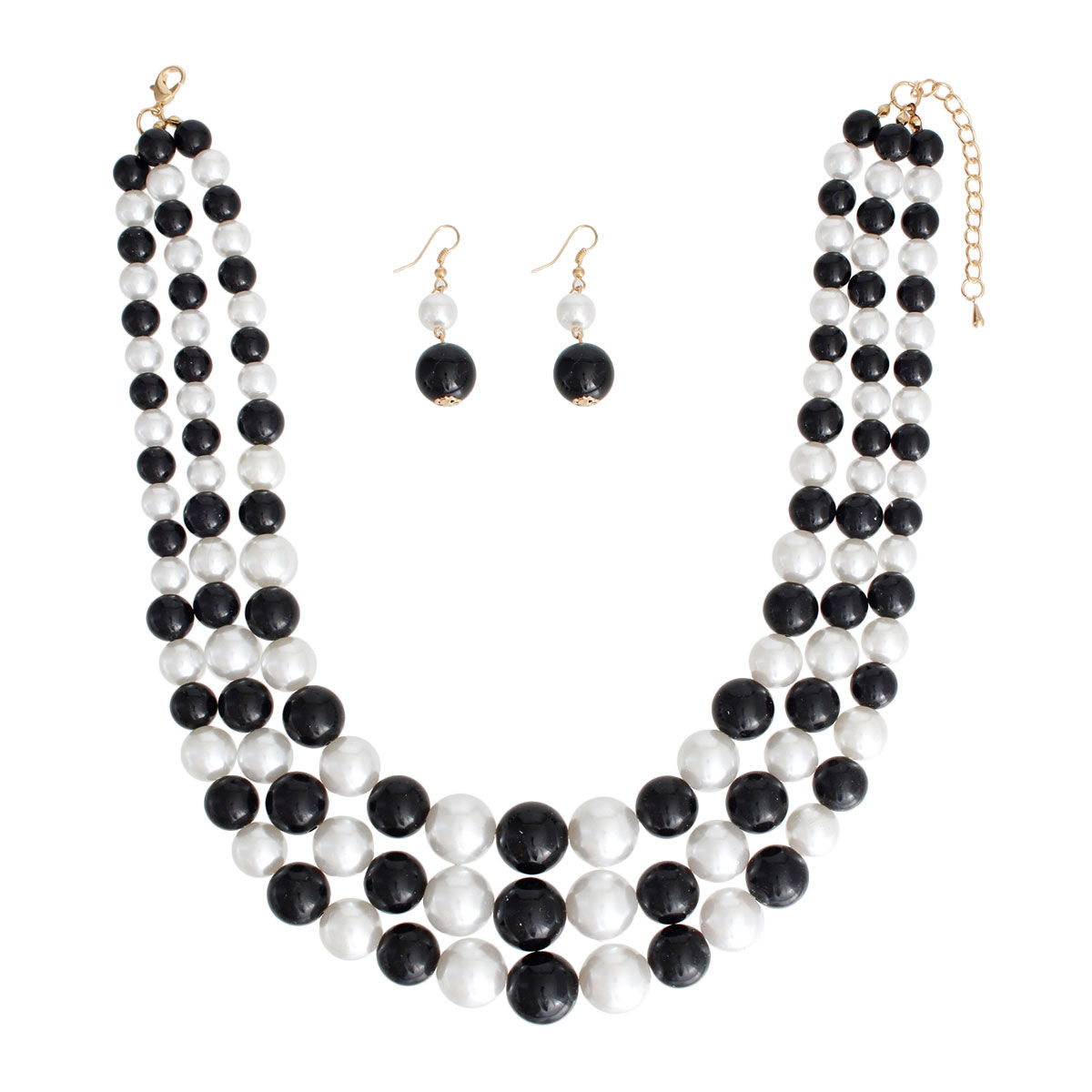 Black and White Pearl 3 Layer Set|18 inches - Premium Wholesale Jewelry from Pinktown - Just $12! Shop now at chiquestyles