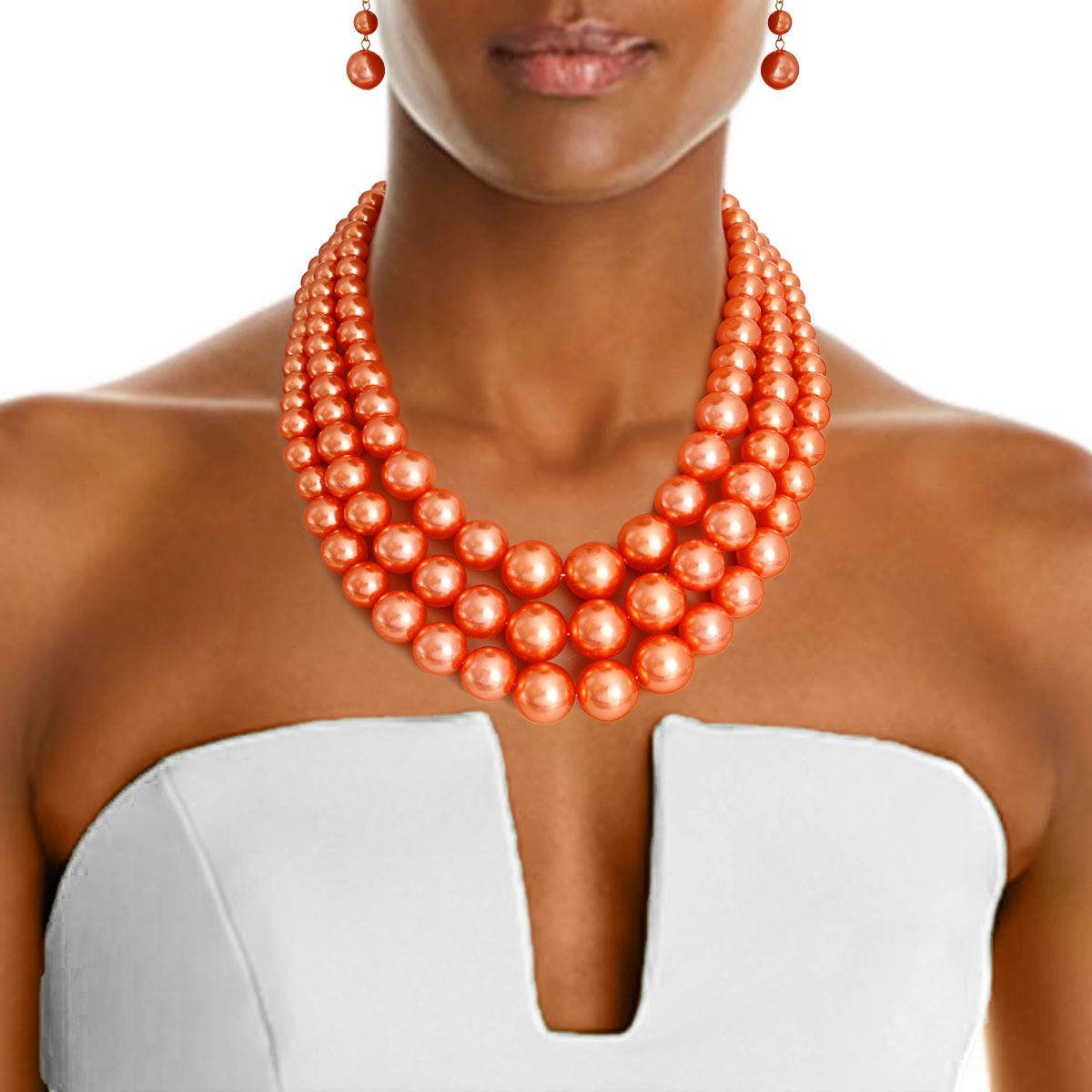 Orange Pearl 3 Layer Set|18 inches - Premium Wholesale Jewelry from Pinktown - Just $12! Shop now at chiquestyles