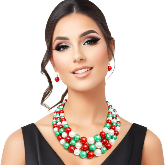 Xmas Pearls 3 Layer Set - Premium Wholesale Jewelry from Pinktown - Just $12! Shop now at chiquestyles