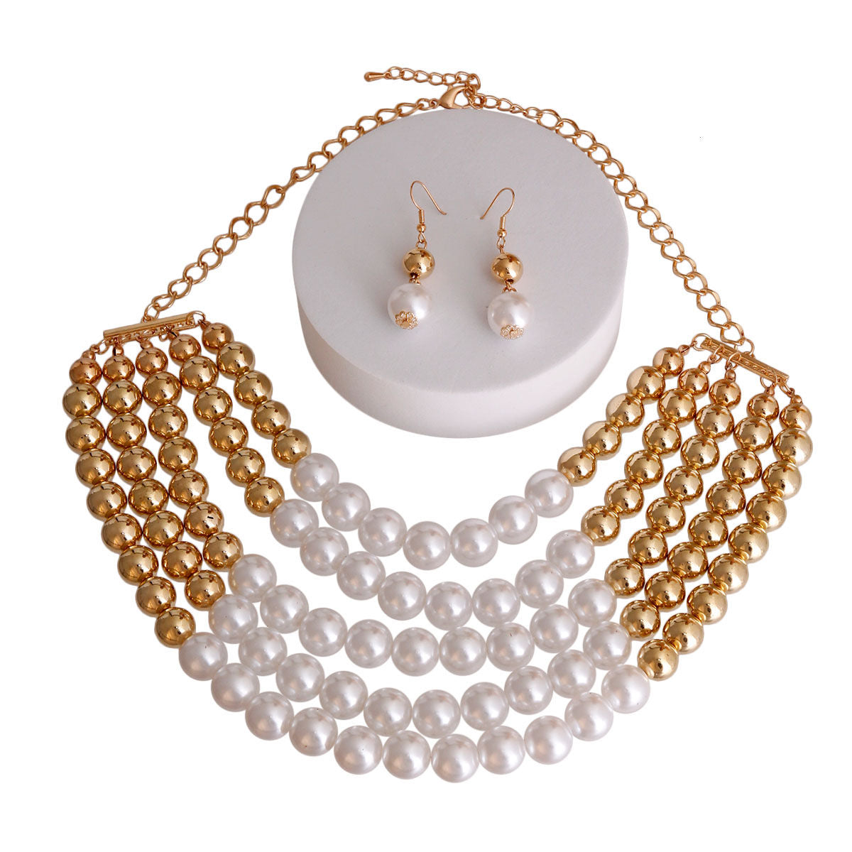 Gold and White Pearl 5 Row Necklace - Premium Wholesale Jewelry from Pinktown - Just $16! Shop now at chiquestyles