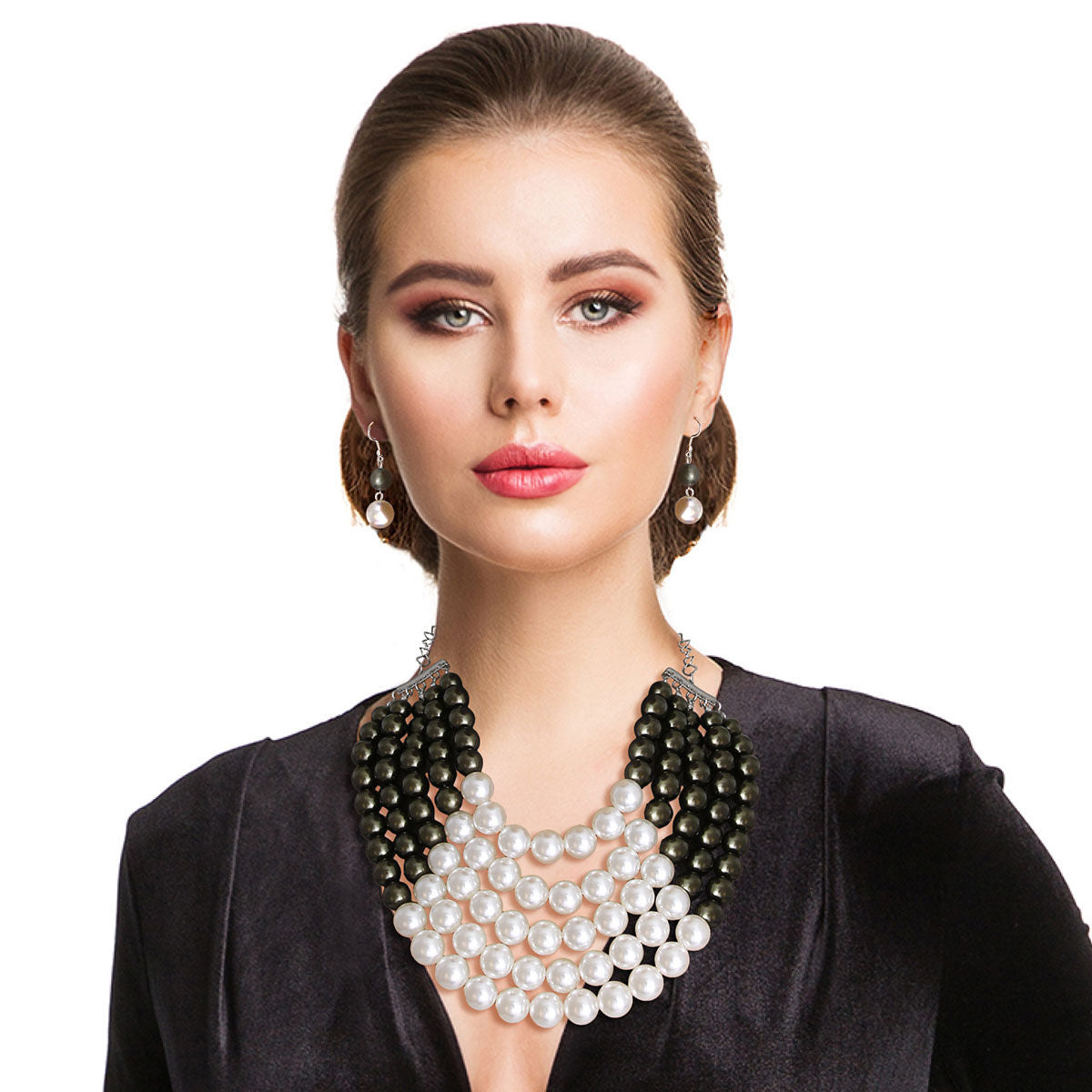 Olive and Cream Pearl 5 Row Necklace|18 inches - Premium Wholesale Jewelry from Pinktown - Just $16! Shop now at chiquestyles
