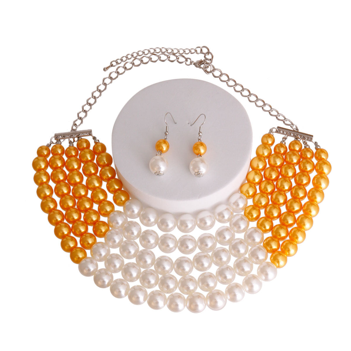 Orange and Cream Pearl 5 Row Necklace|18 inches - Premium Wholesale Jewelry from Pinktown - Just $16! Shop now at chiquestyles