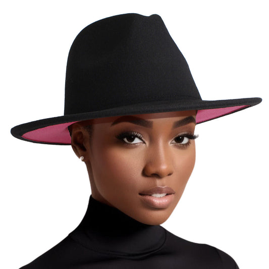 Fedora Black Pink Two Tone Wide Brim Hat for Women|One Size - Premium Wholesale Fashion Accessories from Pinktown - Just $19! Shop now at chiquestyles