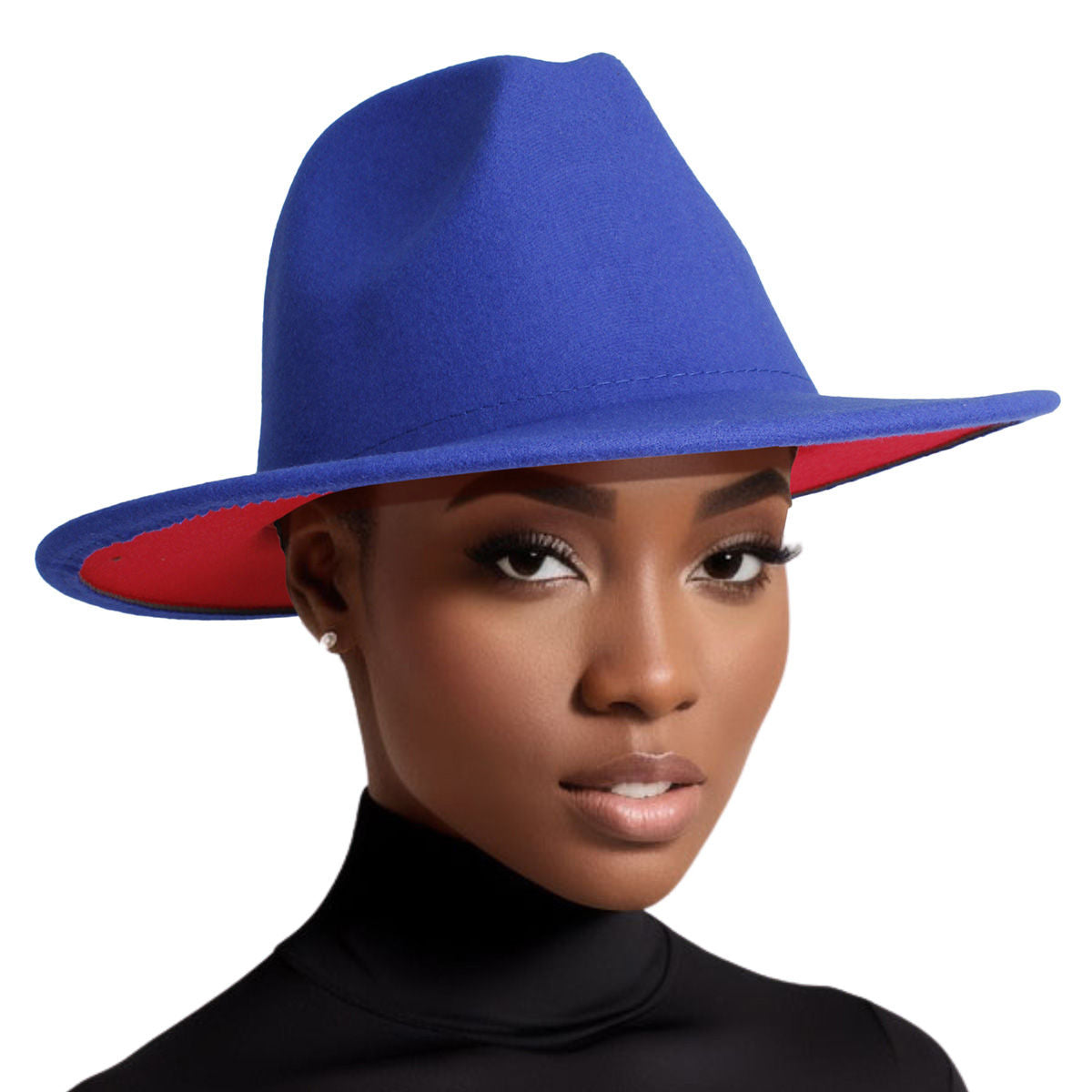 Fedora Blue Red Two Tone Wide Brim Hat for Women - Premium Wholesale Fashion Accessories from Pinktown - Just $19! Shop now at chiquestyles