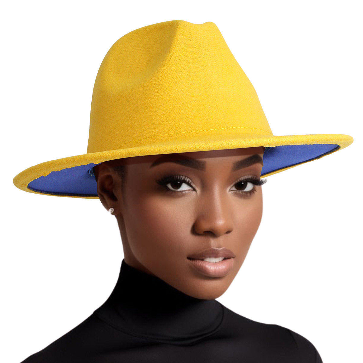 Fedora Yellow Blue Two Tone Wide Brim Hat Women - Premium Wholesale Fashion Accessories from Pinktown - Just $19! Shop now at chiquestyles