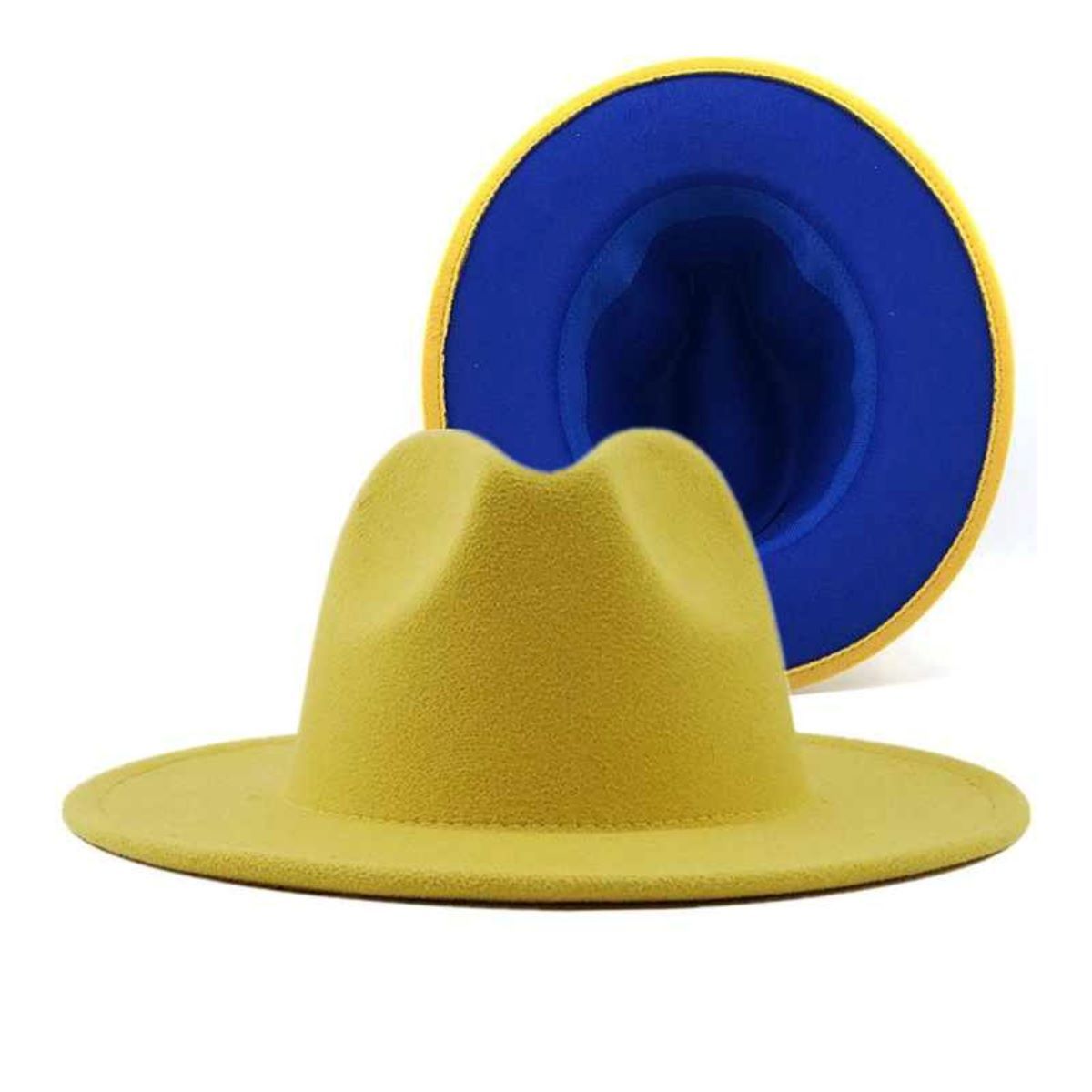 Fedora Yellow Blue Two Tone Wide Brim Hat Women - Premium Wholesale Fashion Accessories from Pinktown - Just $19! Shop now at chiquestyles