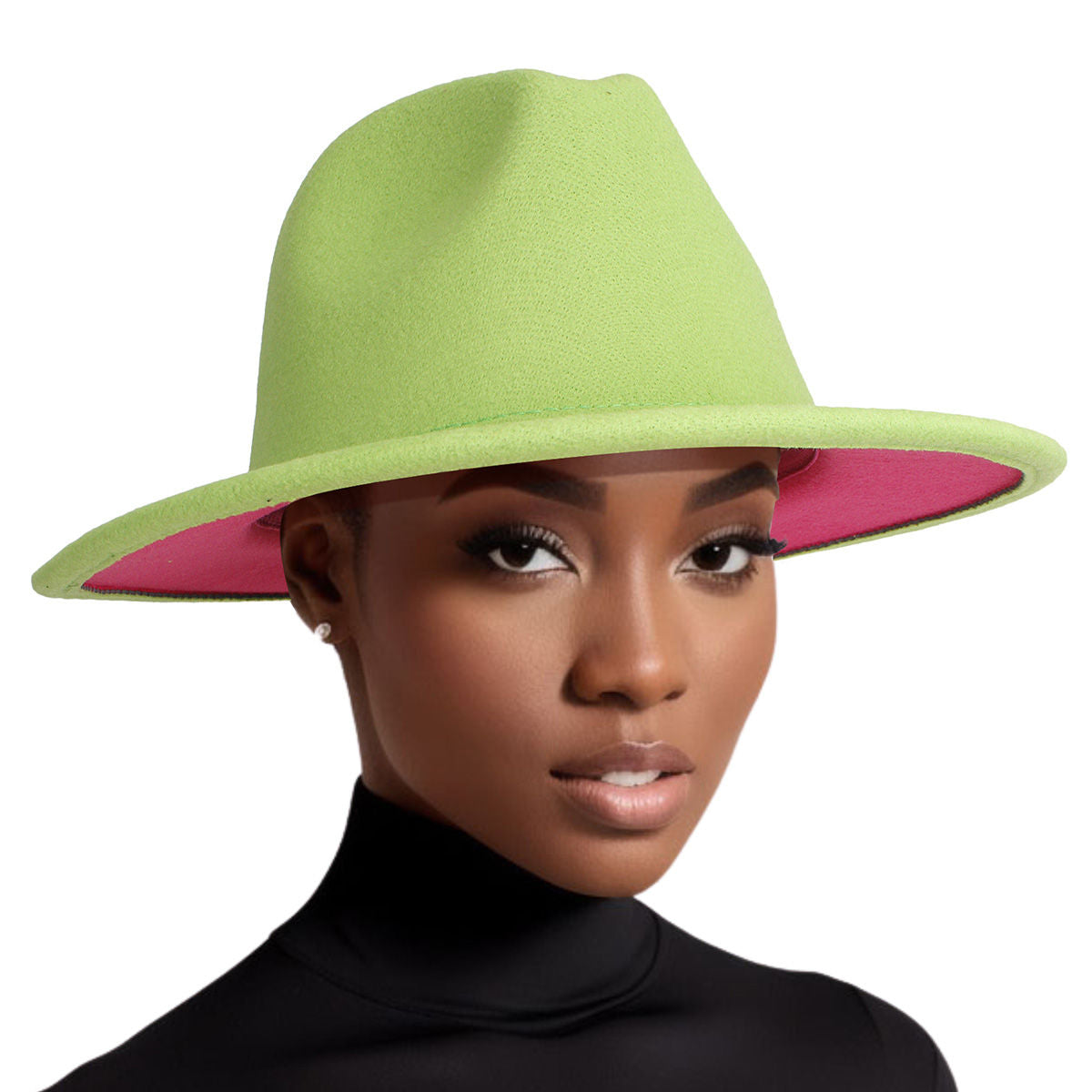 Fedora Green Pink Two Tone Wide Brim Hat for Women - Premium Wholesale Fashion Accessories from Pinktown - Just $19! Shop now at chiquestyles