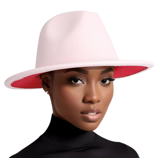 Fedora Light Pink Red Two Tone Wide Brim Hat Women|One Size - Premium Wholesale Fashion Accessories from Pinktown - Just $19! Shop now at chiquestyles