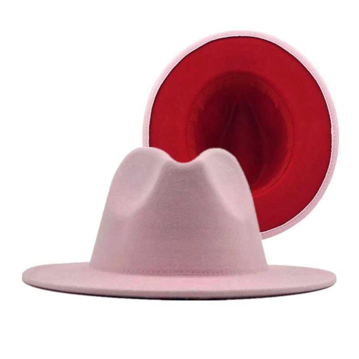 Fedora Light Pink Red Two Tone Wide Brim Hat Women|One Size - Premium Wholesale Fashion Accessories from Pinktown - Just $19! Shop now at chiquestyles