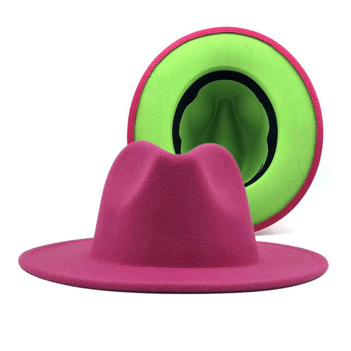 Fedora Pink Green Two Tone Wide Brim Hat for Women - Premium Wholesale Fashion Accessories from Pinktown - Just $19! Shop now at chiquestyles