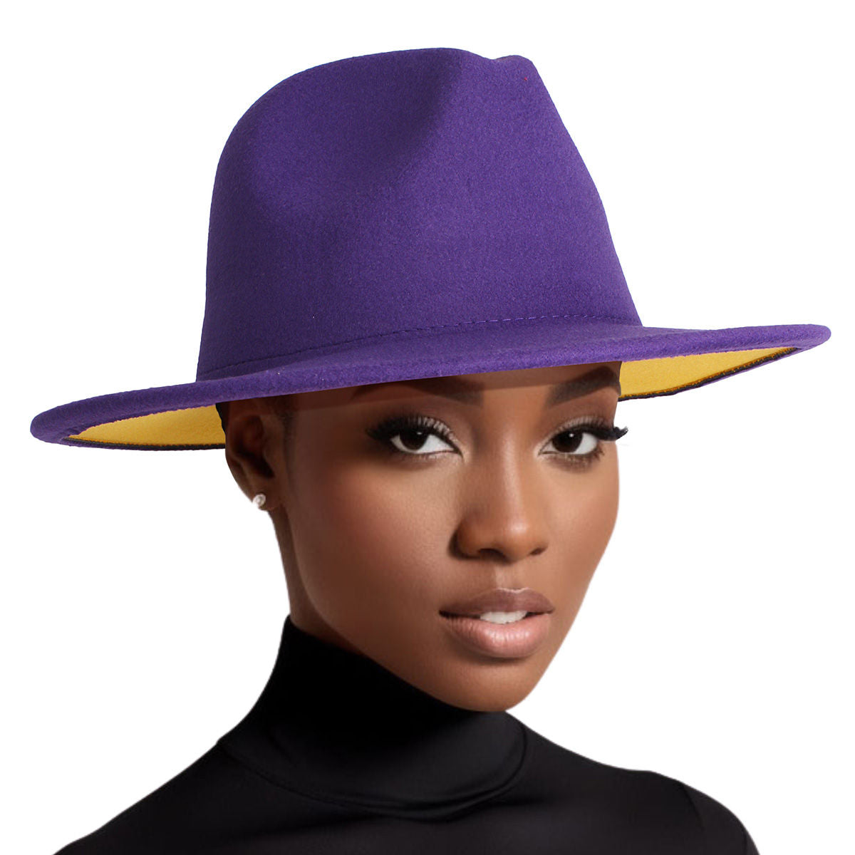 Fedora Purple Yellow Two Tone Wide Brim Hat Women - Premium Wholesale Fashion Accessories from Pinktown - Just $19! Shop now at chiquestyles