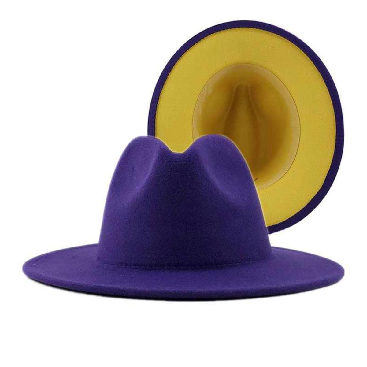 Fedora Purple Yellow Two Tone Wide Brim Hat Women - Premium Wholesale Fashion Accessories from Pinktown - Just $19! Shop now at chiquestyles