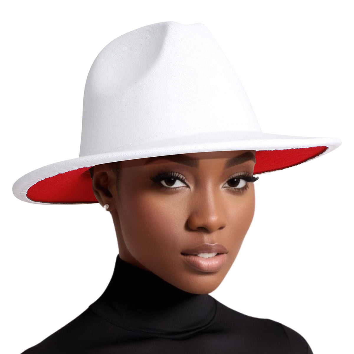 Fedora White Red Two Tone Wide Brim Hat for Women - Premium Wholesale Fashion Accessories from Pinktown - Just $19! Shop now at chiquestyles