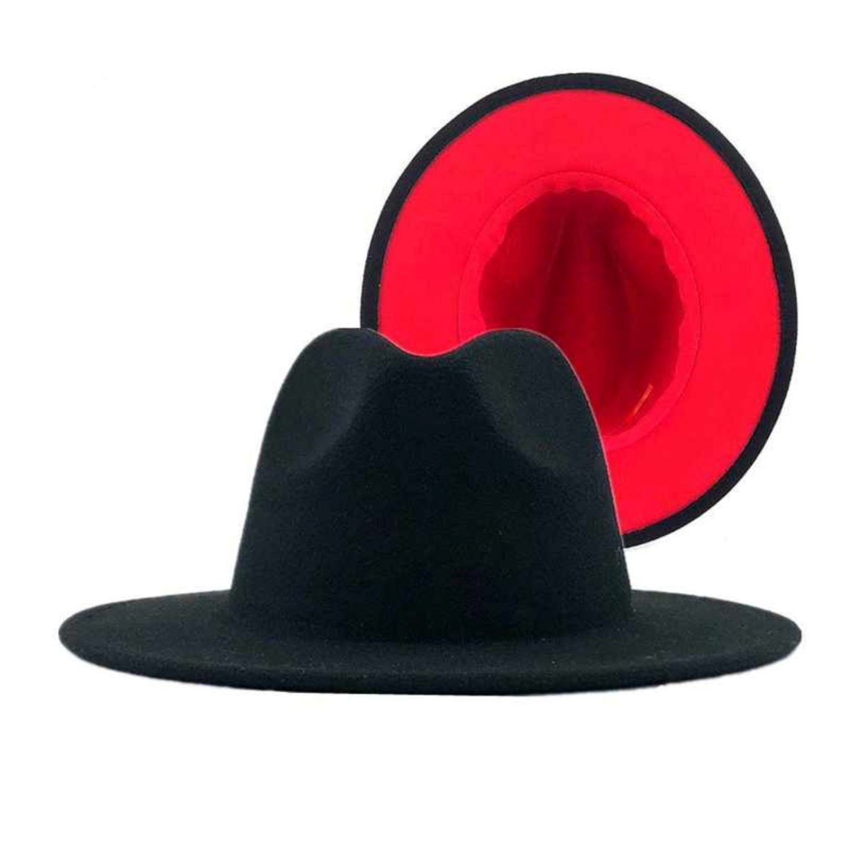 Fedora Black Red Two Tone Wide Brim Hat for Women - Premium Wholesale Fashion Accessories from Pinktown - Just $19! Shop now at chiquestyles