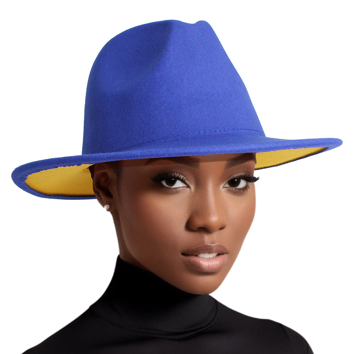 Fedora Blue Yellow Two Tone Wide Brim Hat Women - Premium Wholesale Fashion Accessories from Pinktown - Just $19! Shop now at chiquestyles