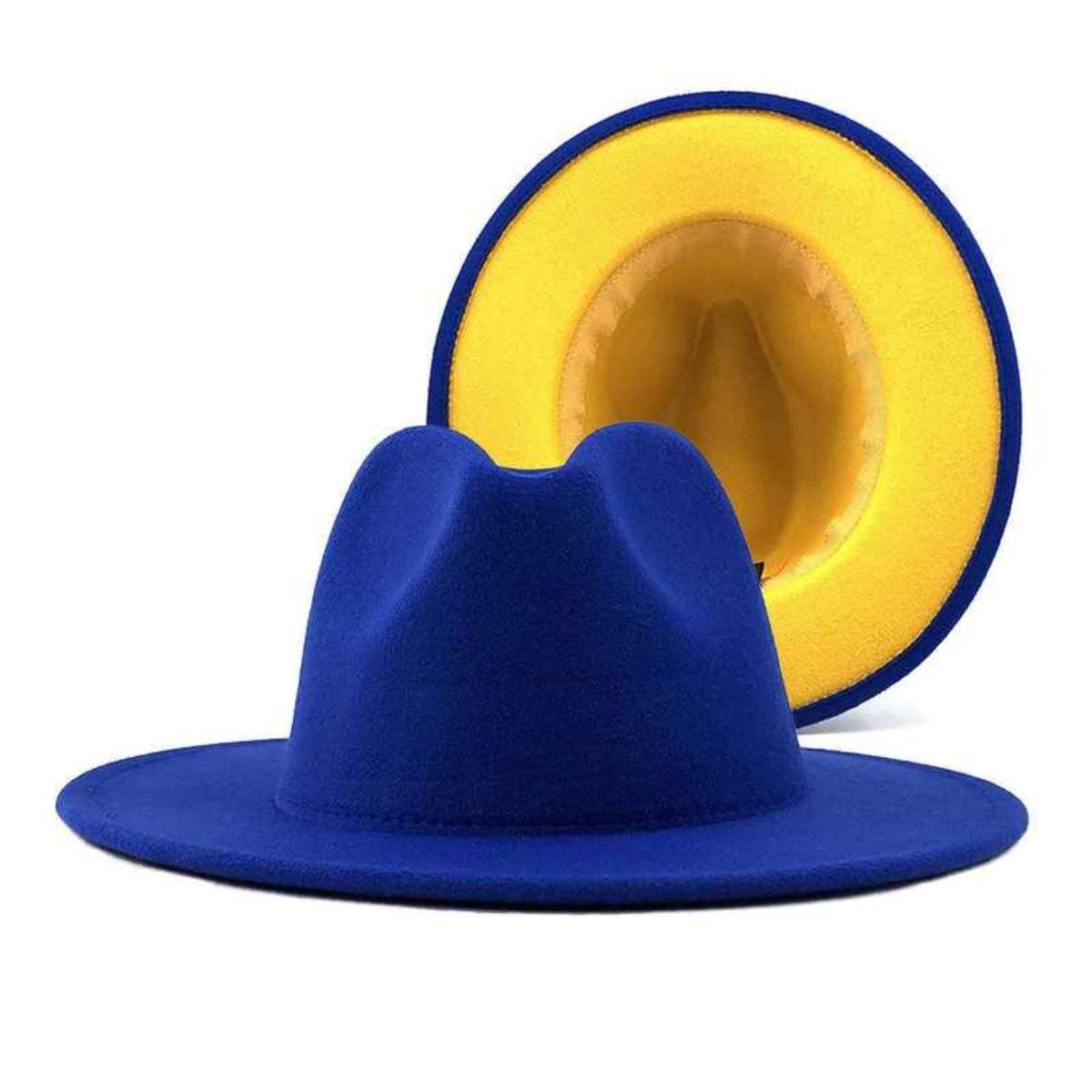 Fedora Blue Yellow Two Tone Wide Brim Hat Women - Premium Wholesale Fashion Accessories from Pinktown - Just $19! Shop now at chiquestyles