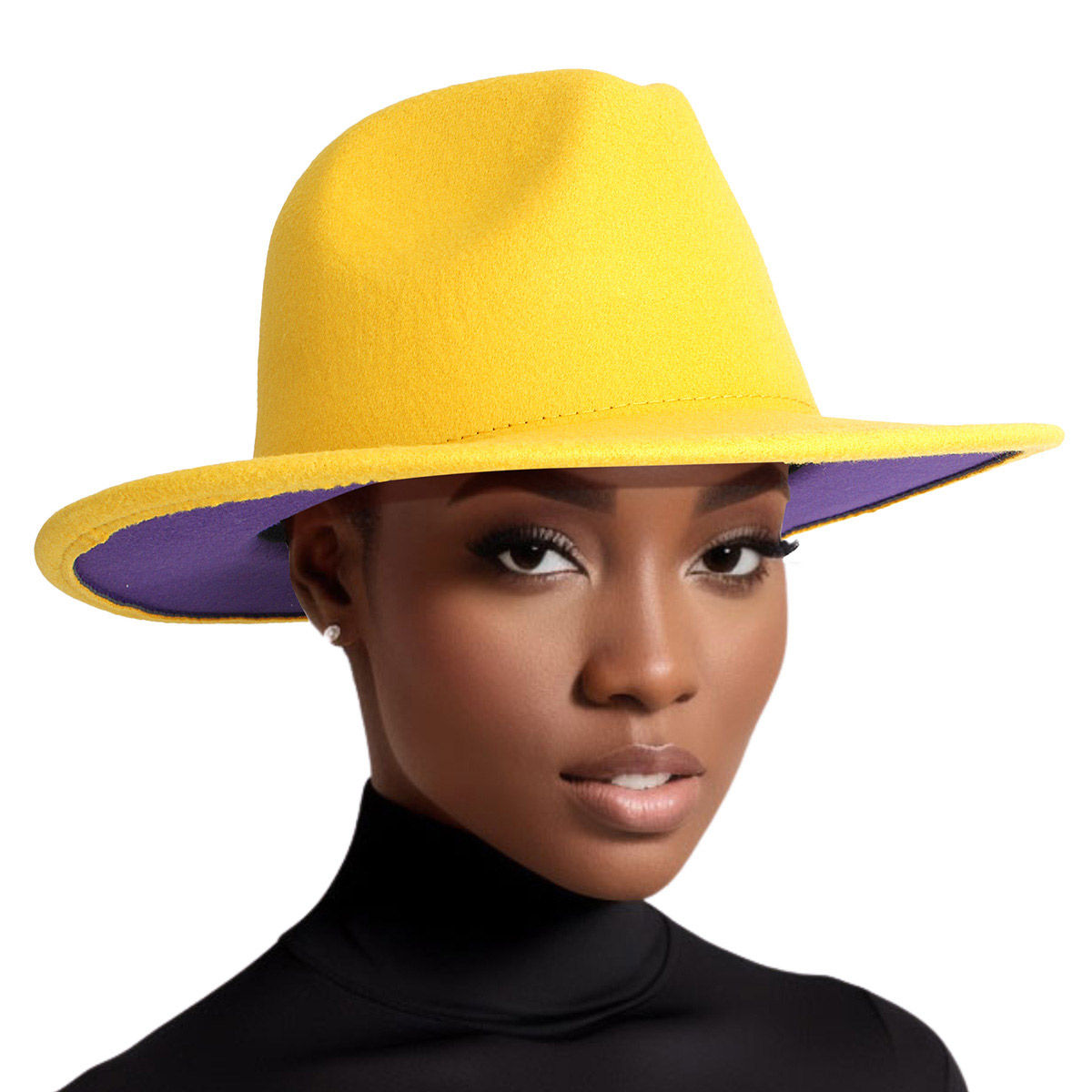 Fedora Yellow Purple Two Tone Wide Brim Hat Women - Premium Wholesale Fashion Accessories from Pinktown - Just $19! Shop now at chiquestyles