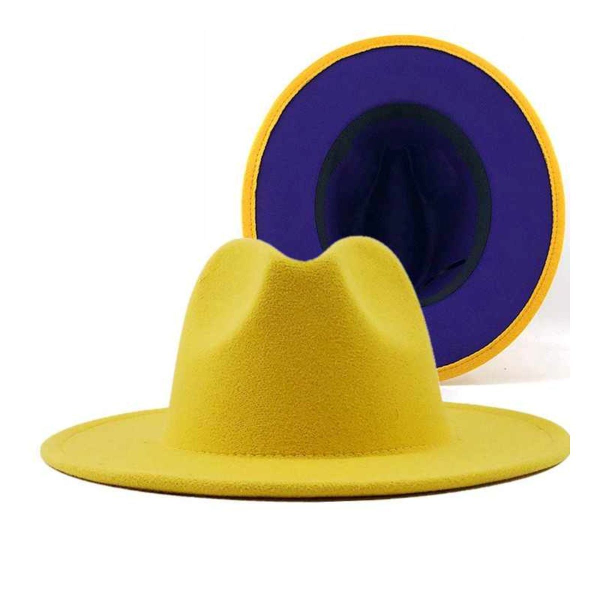 Fedora Yellow Purple Two Tone Wide Brim Hat Women - Premium Wholesale Fashion Accessories from Pinktown - Just $19! Shop now at chiquestyles
