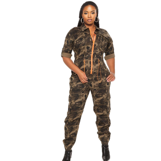 1XL Camo Zip Jumpsuit|1XL - Premium Wholesale Boutique Clothing from Pinktown - Just $47! Shop now at chiquestyles