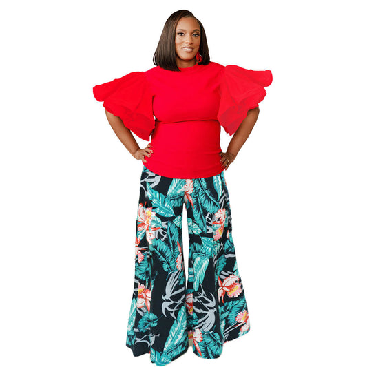 1XL Red Ruffle Tropical Pant Set|1XL - Premium Wholesale Boutique Clothing from Pinktown - Just $58! Shop now at chiquestyles