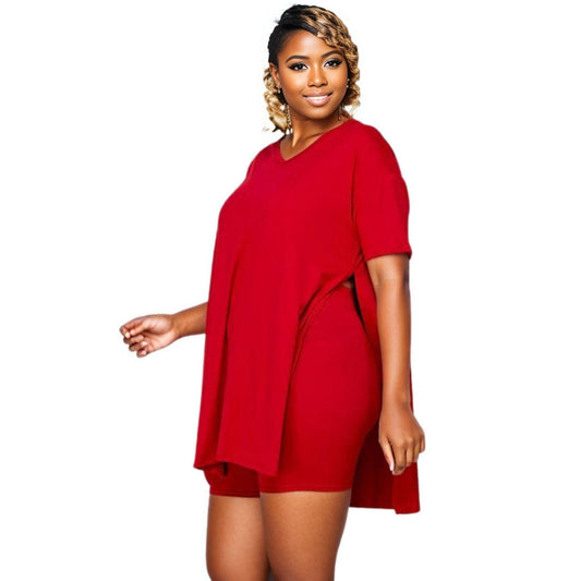 1XL Red V Neck Shorts Set|1XL - Premium Wholesale Boutique Clothing from Pinktown - Just $34! Shop now at chiquestyles