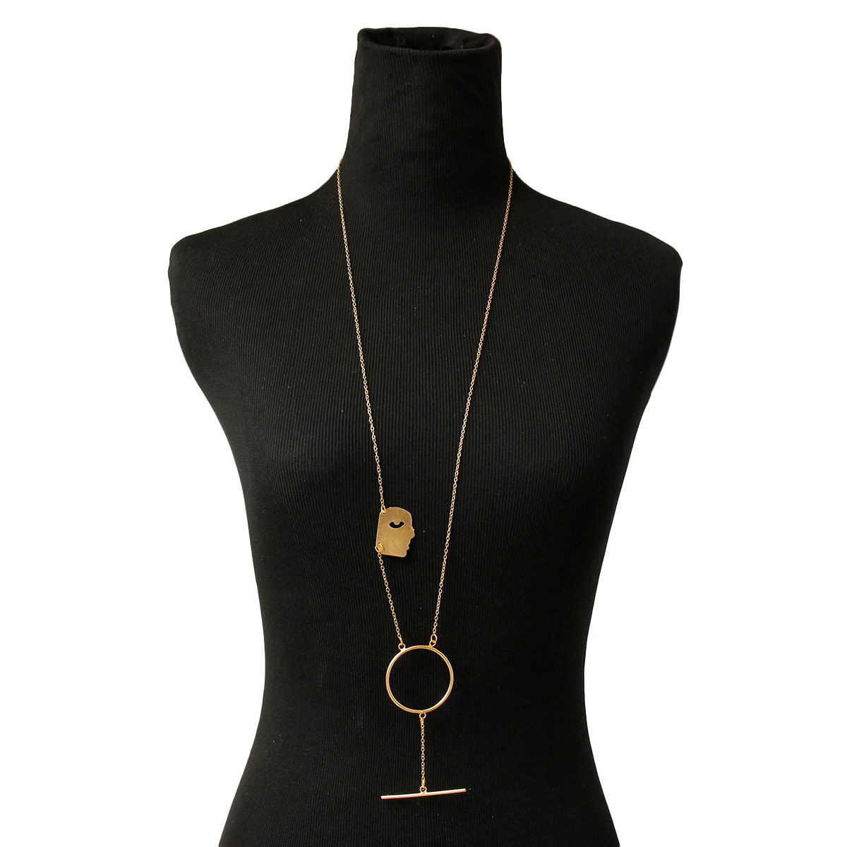 Gold Brass Face Pendant Necklace|36 inches - Premium Wholesale Jewelry from Pinktown - Just $16! Shop now at chiquestyles