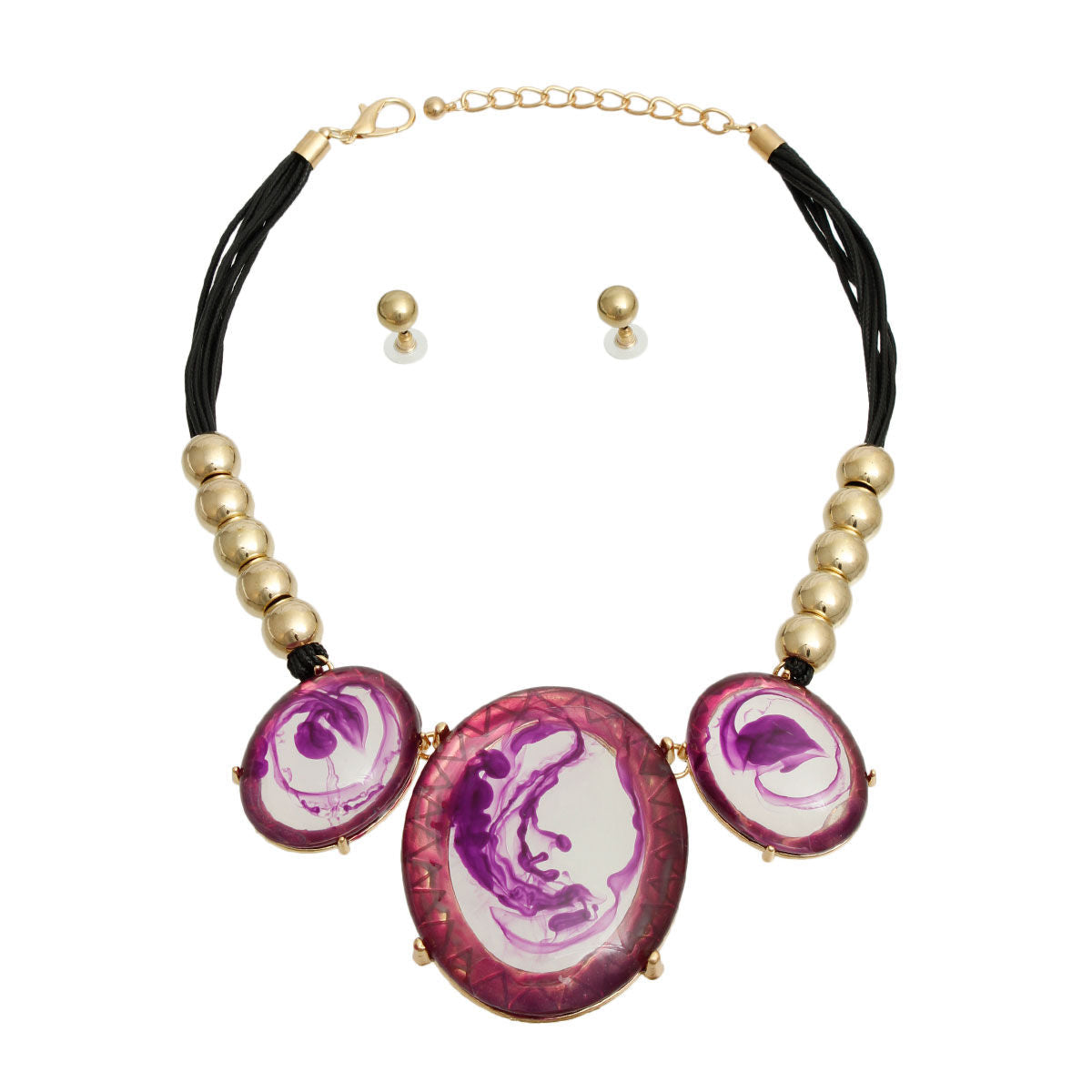 Marbled Purple Oval Black Cord Necklace - Premium Wholesale Jewelry from Pinktown - Just $24! Shop now at chiquestyles